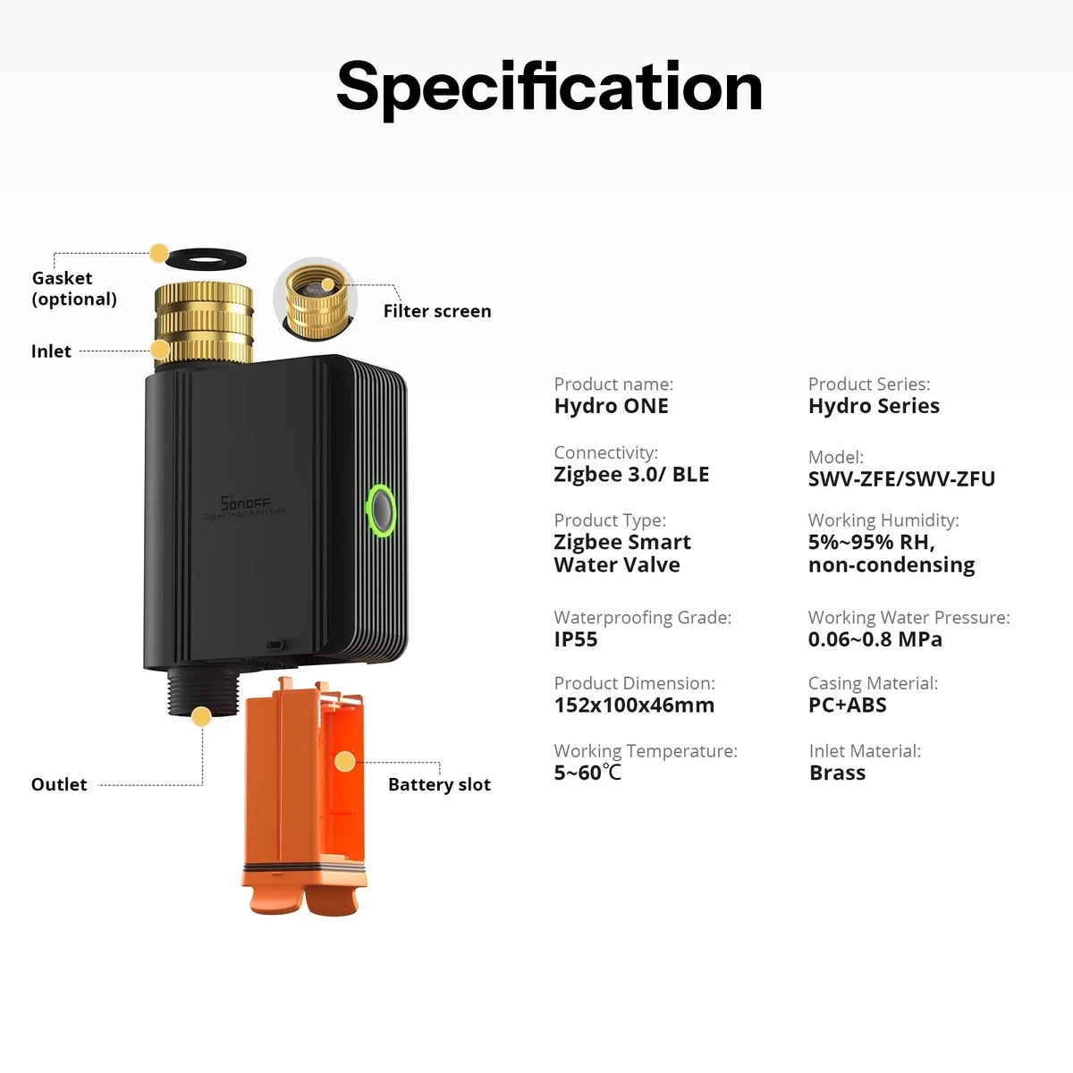 Sonoff Hydro One smart vannventil, Zigbee – SWV-ZFE